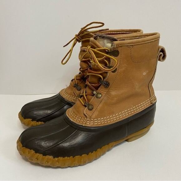 LL Bean Bean Boots Leather Waterproof Duck Brown Tan Size 9 - Picture 1 of 10